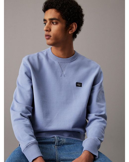 Calvin Klein Blue Cotton Terry Badge Sweatshirt for men