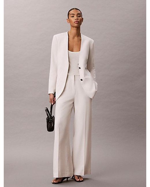 Calvin Klein White Lyocell Linen Blend Blazer