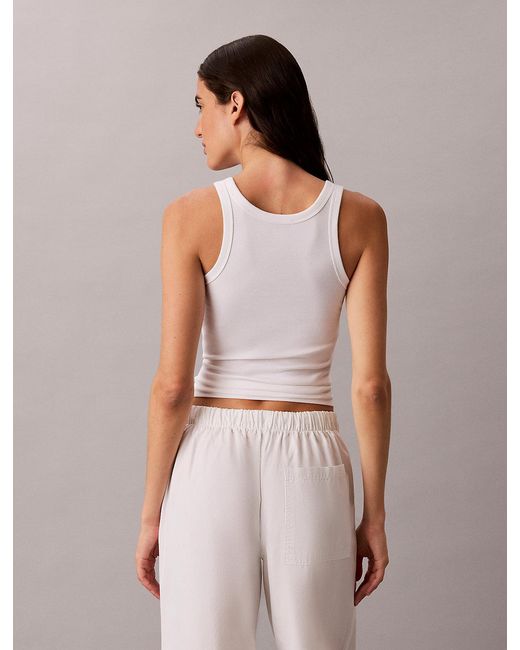 Calvin Klein White Embroidered Ck Logo Rib Tank Top