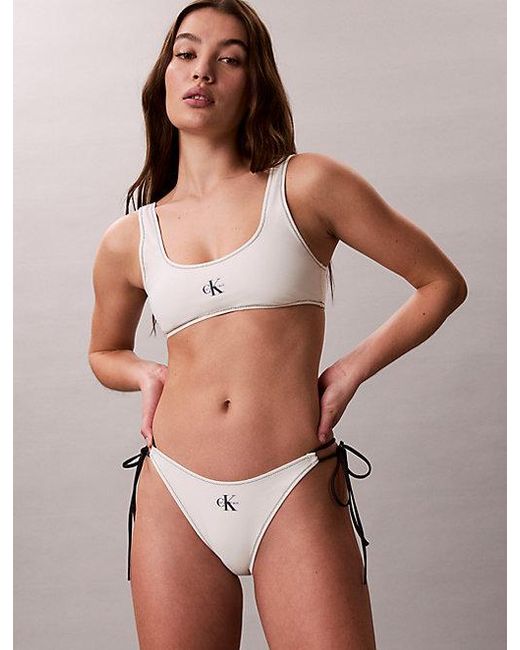 Calvin Klein White Tie Side Bikini Bottoms Ck Monogram