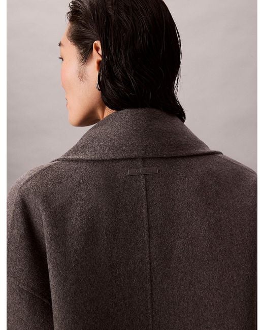 Calvin Klein Brown Heathered Wool Scarf Coat