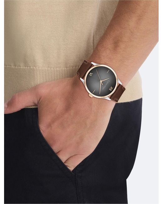 Calvin Klein Gray Gradient Dial Leather Strap Watch for men