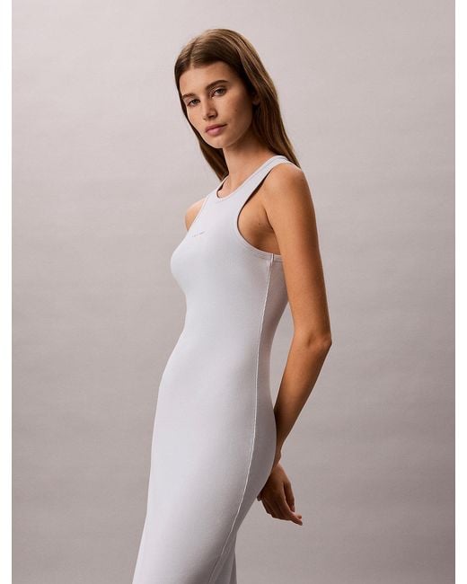 Calvin Klein Blue Ribbed Cotton Midi Tank Dress