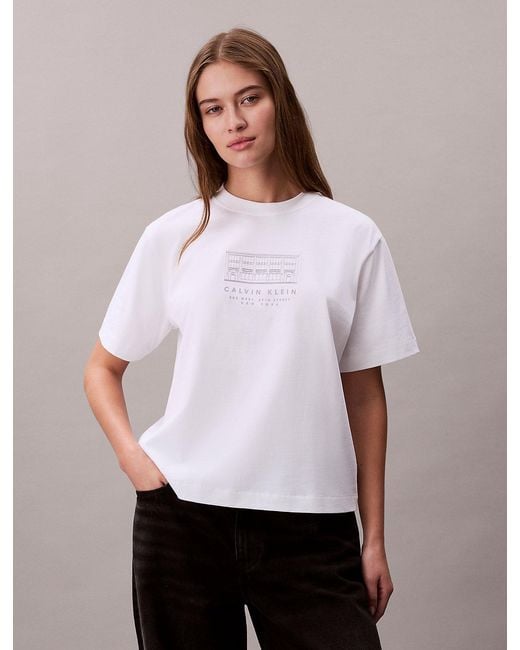 Calvin Klein White Relaxed Embroidered Logo T-Shirt