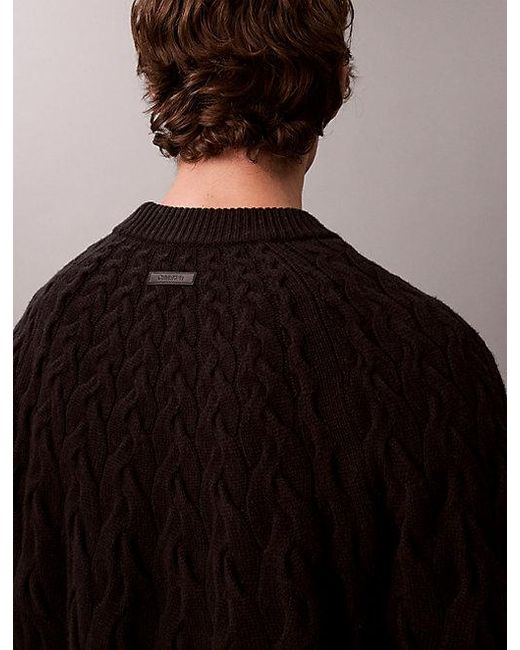 Calvin Klein Black Lambswool Blend Cable Knit Crewneck Jumper for men