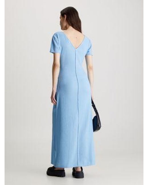 Calvin Klein Gekreukte Maxi-jurk Met Korte Mouwen in het Blue