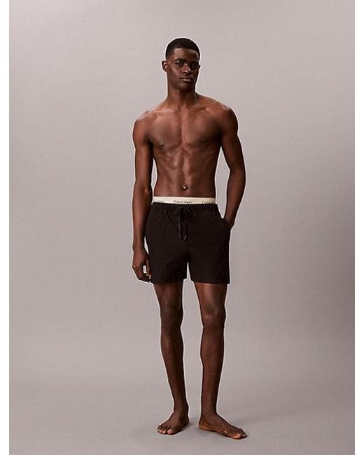 Calvin Klein Black Double Logo Waistband Swim Shorts for men