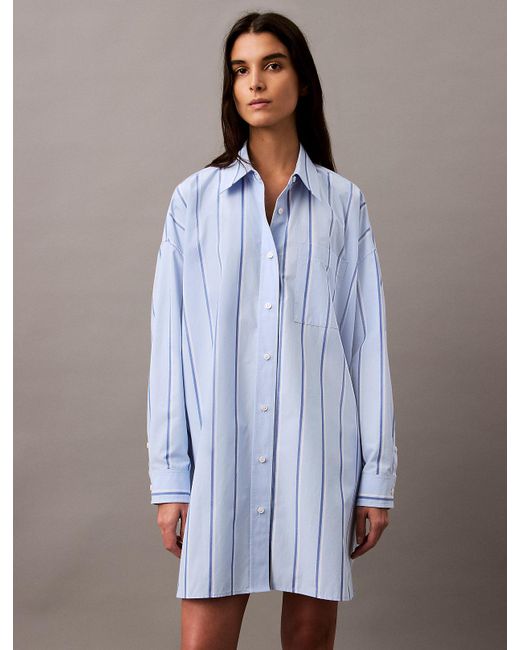Robe-Chemise Relaxed En Coton À Rayures Calvin Klein en coloris Blue