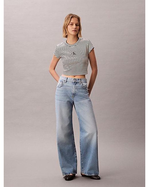 Calvin Klein Gray Jeans Slim Ribbed Stripe T-Shirt
