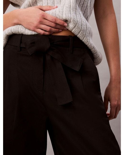 Calvin Klein Black Cotton Twill Belted Trousers