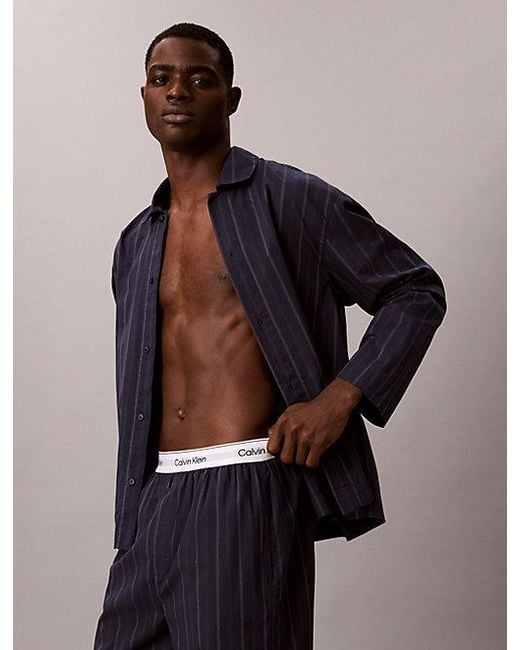 Calvin Klein Blue Pants Pyjama Set Cotton Poplin for men
