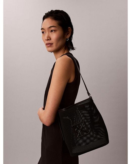 Calvin Klein Black Mesh Emblem Logo Bucket Bag With Pouch
