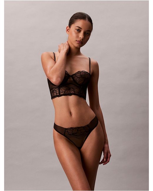 Calvin Klein Brown Thong Ck Floral Lace