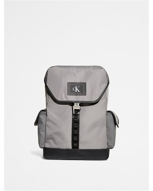 Calvin Klein Industrial Nylon Flap Backpack in Gray Lyst