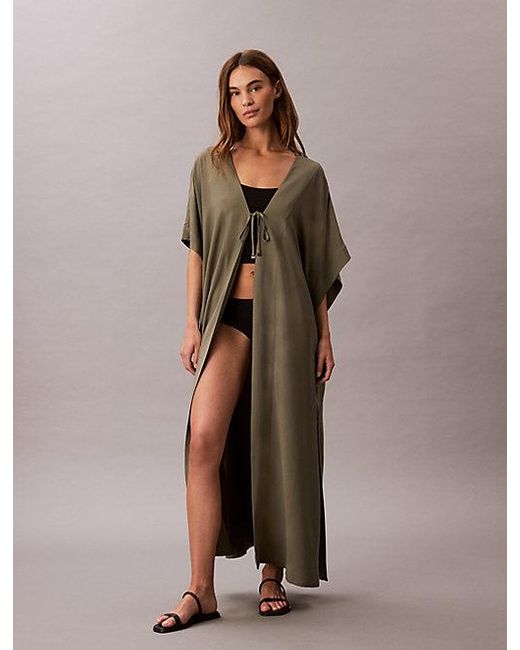 Calvin Klein Brown Strand-Kaftan Aus Viskose-Leinen