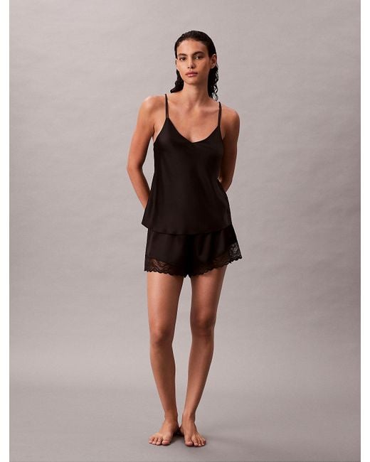 Calvin Klein Black Satin Cami & Shorts Pyjama Set