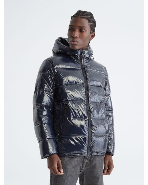 Calvin Klein Full Zip Hooded Puffer Jacket in Blue for Men | Lyst Canada