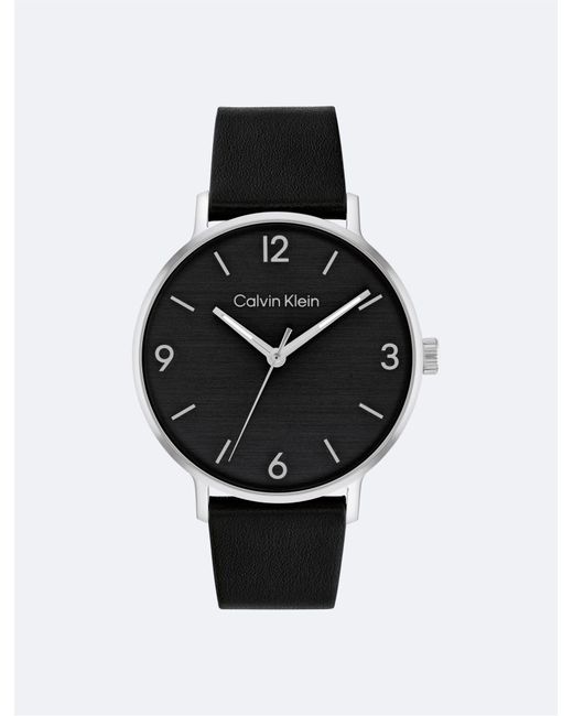 Calvin Klein Black Sunray Dial Leather Strap Watch for men