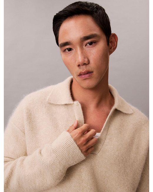 Calvin Klein Natural Brushed Alpaca Blend Johnny Collar Jumper for men
