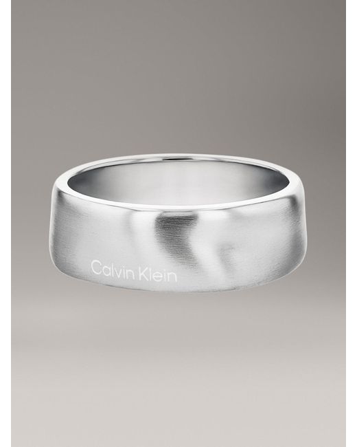 Calvin Klein Gray Wave Shape Stainless Steel Ring for men