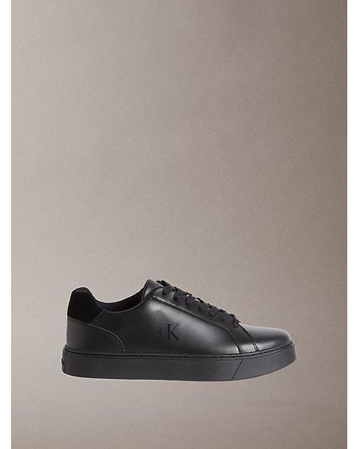 Calvin Klein Gray Jeans Ck Baseline Leather Signature Trainers for men