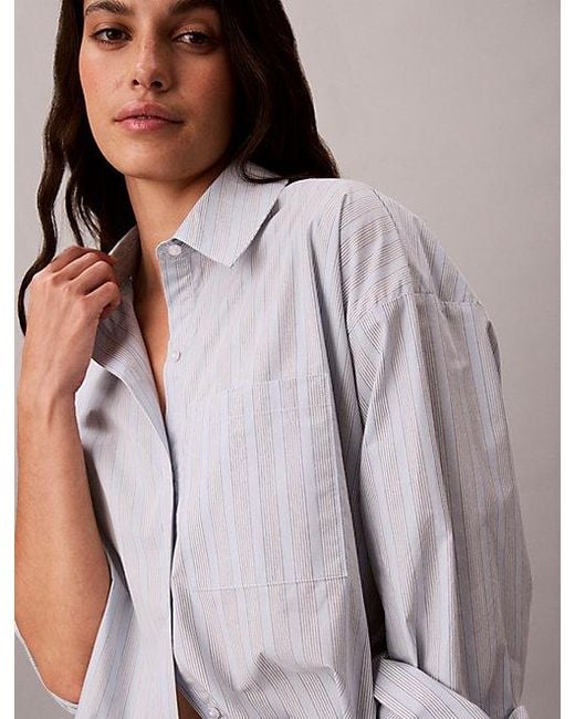Calvin Klein Multicolor Relaxed Button Down Pyjama Shirt Cotton Poplin