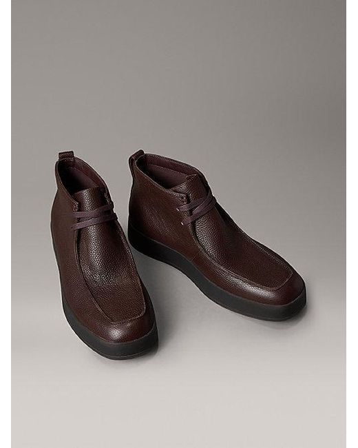 Calvin Klein Brown Leather Hybrid Cupsole Chukka Boots for men