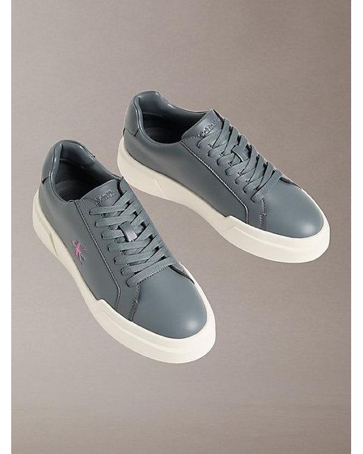 Calvin Klein Gray Leather Durable Traction Chunky Trainers