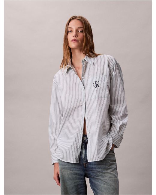 Calvin Klein Purple Cotton Poplin Striped Shirt