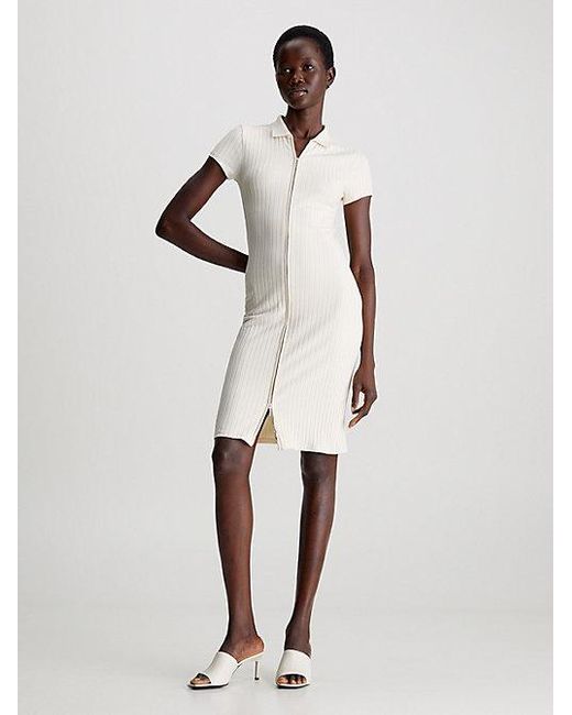 Vestido slim de canalé con cremallera Calvin Klein de color Natural