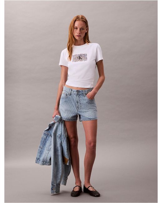 Calvin Klein White Calvin Klein Slim Floral Monogram Logo Tee