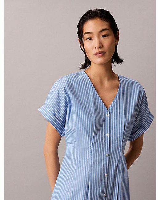 Calvin Klein Poplinkatoenen Button-Down Overhemdjurk in het Blue