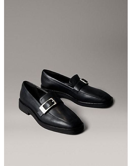 Calvin Klein Gray Leather Apron Toe Loafers
