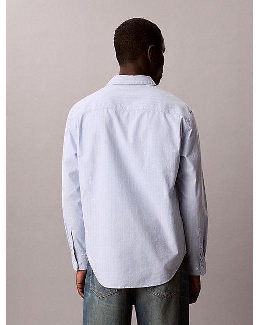 Calvin Klein Relaxed Gestreept Button-Down Overhemd in het Blue voor heren