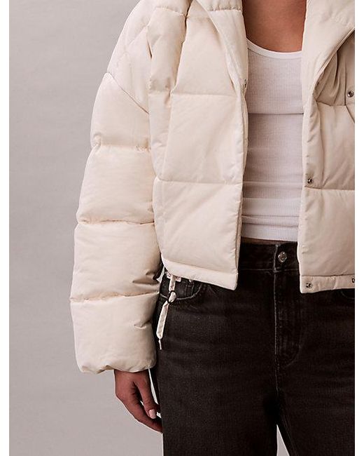 Calvin Klein White Kurze Wickel-Steppjacke Aus Satin