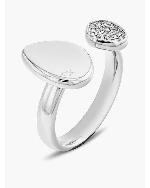 Calvin Klein White Organic Shape Crystal Open Ring
