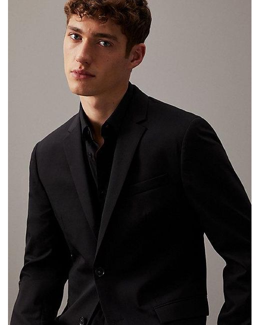 Calvin Klein Slim Single-Breasted Wol Stretch Colbert in het Gray voor heren