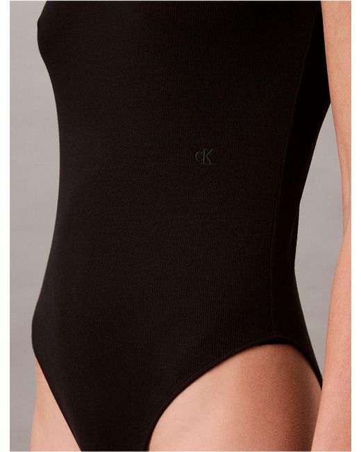 Calvin Klein Blue Calvin Klein Cotton Contour Rib Short Sleeve Bodysuit