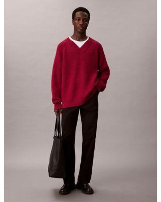 Jersey de pico de mezcla de lana Calvin Klein de hombre de color Red