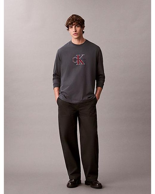 Calvin Klein Gray Jeans Monologo Relaxed T-Shirt for men