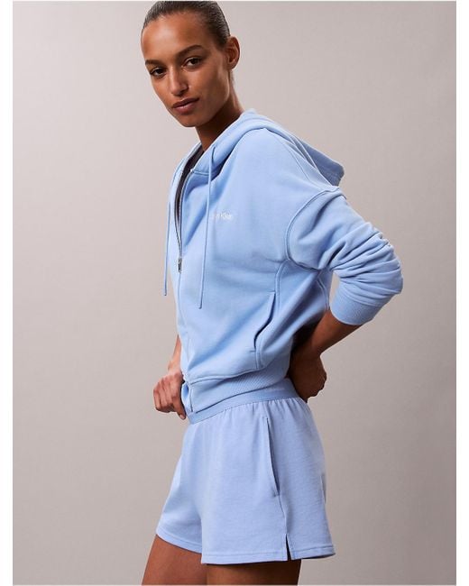 Calvin Klein Blue Cotton Terry Blend Zip Lounge Hoodie