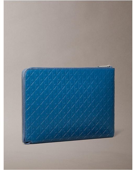 Calvin Klein Blue Allover Emblem Logo Zip Pouch for men