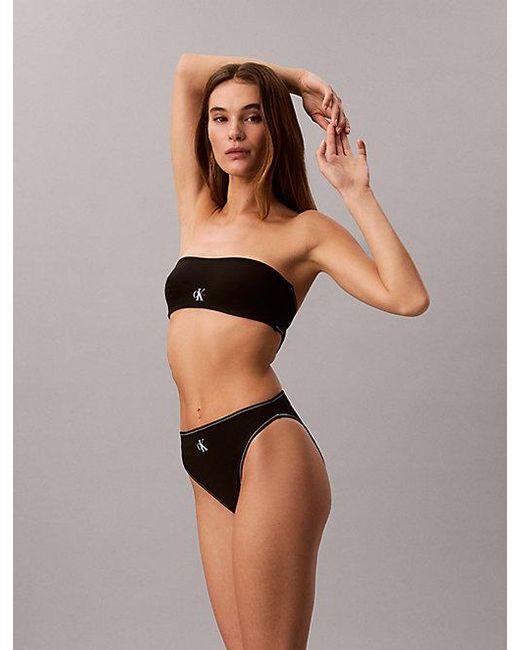 Calvin Klein Black High Leg Bikini Bottoms Ck Monogram