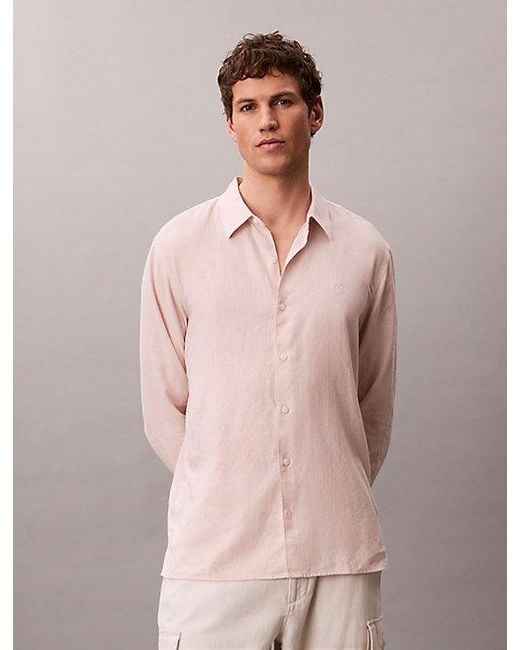 Calvin Klein Pink Solid Linen Blend Classic Shirt for men
