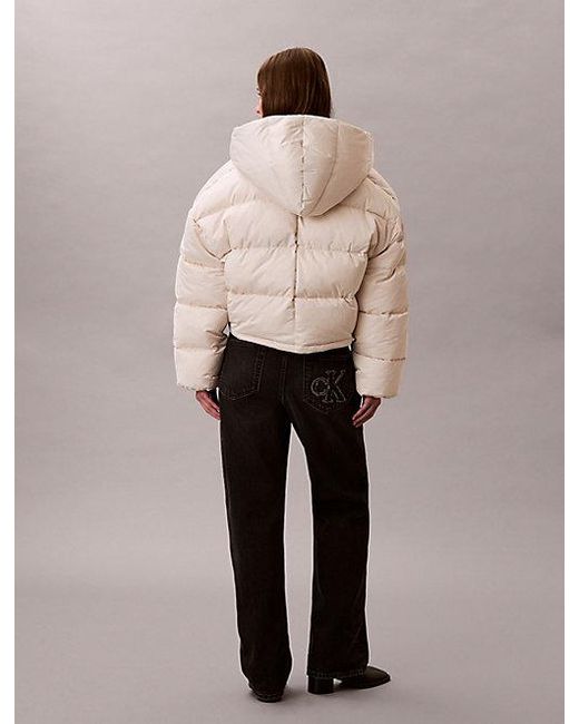 Calvin Klein White Kurze Wickel-Steppjacke Aus Satin