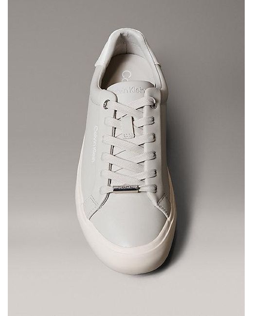Calvin Klein Metallic Smooth Leather Embossed Logo Trainers