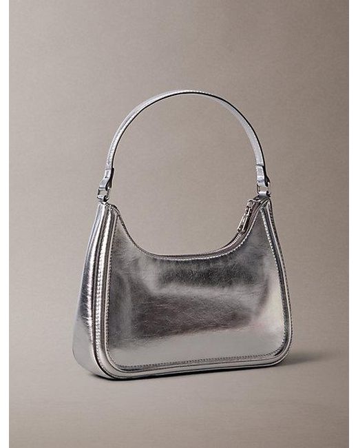 Calvin Klein Gray Bold Monogram Metallic Shoulder Bag