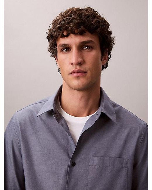 Calvin Klein Klassiek Poplinkatoenen Button-Down Overhemd in het Blue voor heren