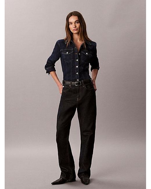Calvin Klein Blue Jeans Sculpt Denim Trucker Button Down Shirt