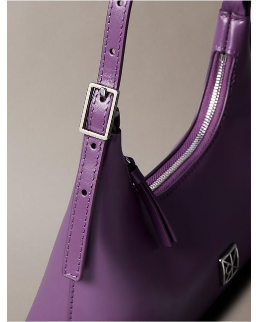 Calvin Klein Purple Monogram Logo Emblem Leather Small Shoulder Bag
